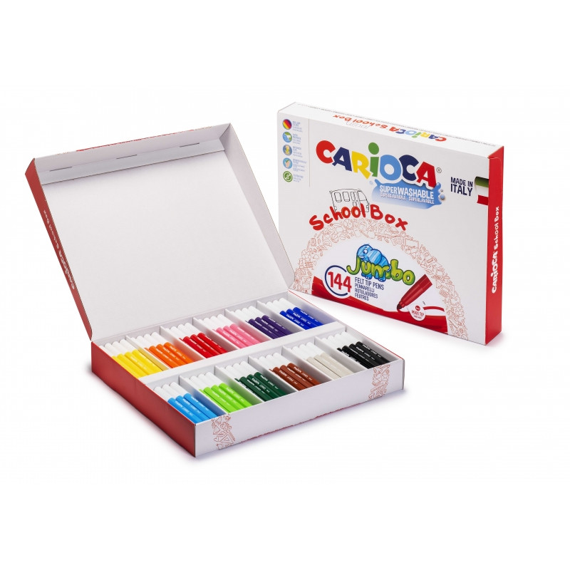 Carioca Jumbo School Box Pack de 144 Rotuladores Varios Punta Maxi 6mm Bloqueada - Tinta