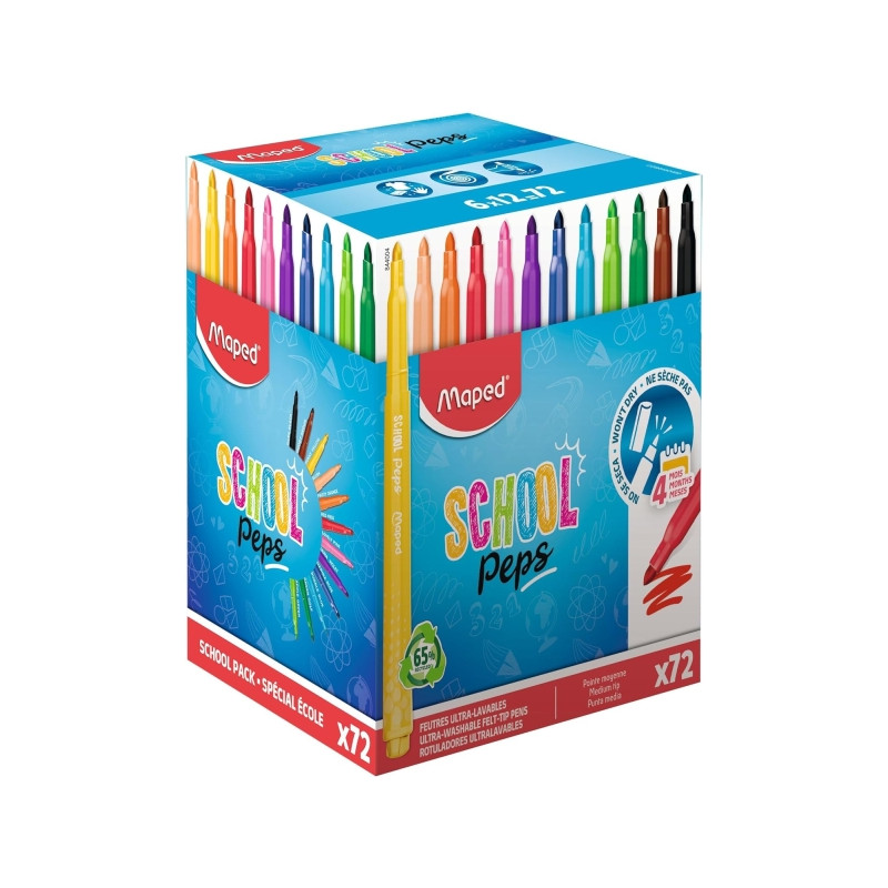 Maped Color`Peps Longlife School Pack de 72 Rotuladores con Punta Media Bloqueada 3.7mm Surtido