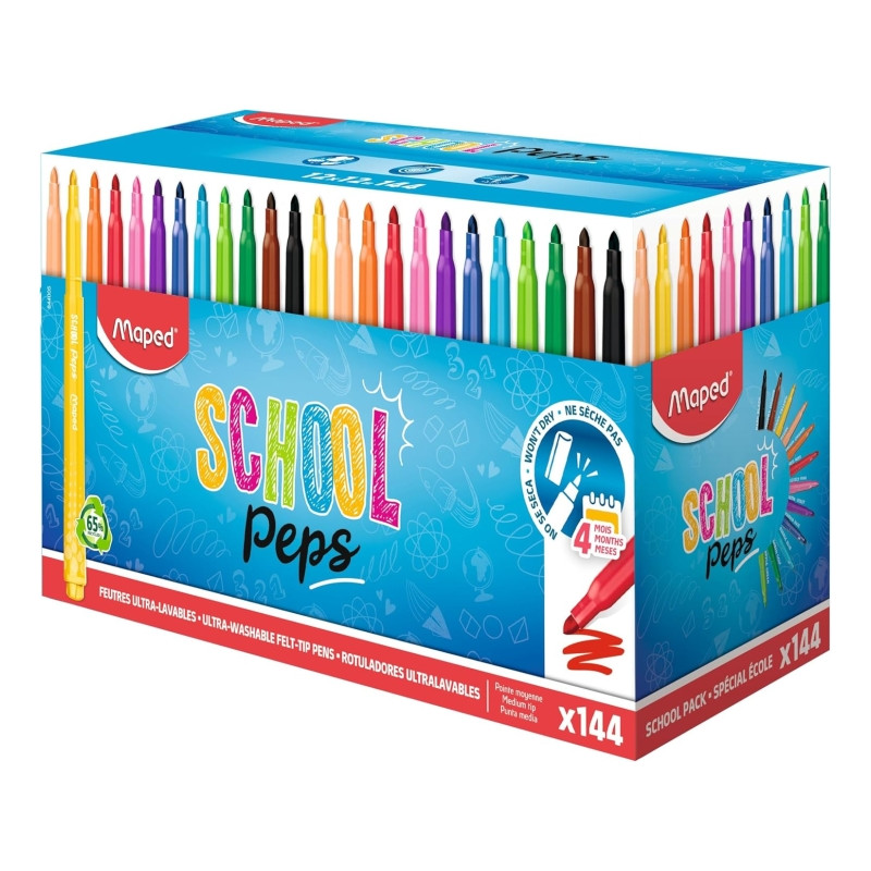 Maped Color`Peps Longlife School Pack de 144 Rotuladores con Punta Media Bloqueada 3.7mm Surtido