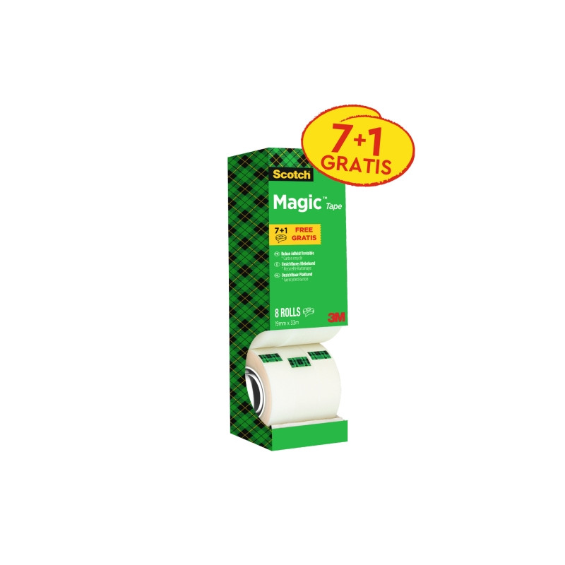 Scotch Magic Pack Ahorro de 8 Rollos de Cinta Adhesiva Invisible 19mm x 33m