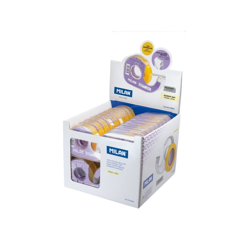 Milan Expositor de 36 Cintas Adhesivas Transparentes con Dispensador