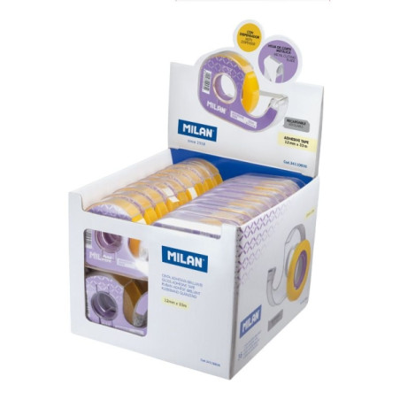 Milan Expositor de 36 Cintas Adhesivas Transparentes con Dispensador