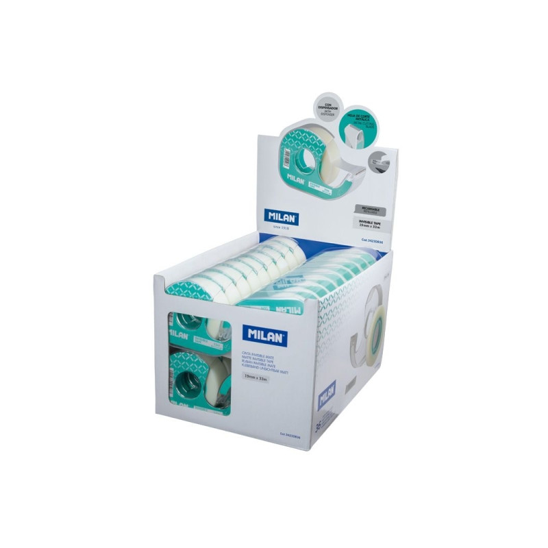Milan Expositor de 36 Cintas Adhesivas Invisibles con Dispensador