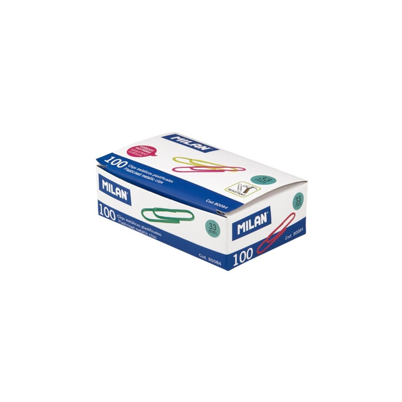 Milan Caja de 100 Clips Metalicos Plastificados 33mm