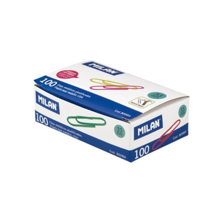 Milan Caja de 100 Clips Metalicos Plastificados 33mm