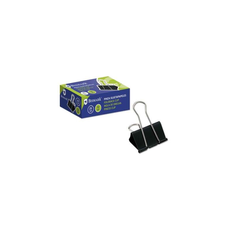Bismark Pack de 12 Pinzas Sujetapapeles Metalicas de 25mm