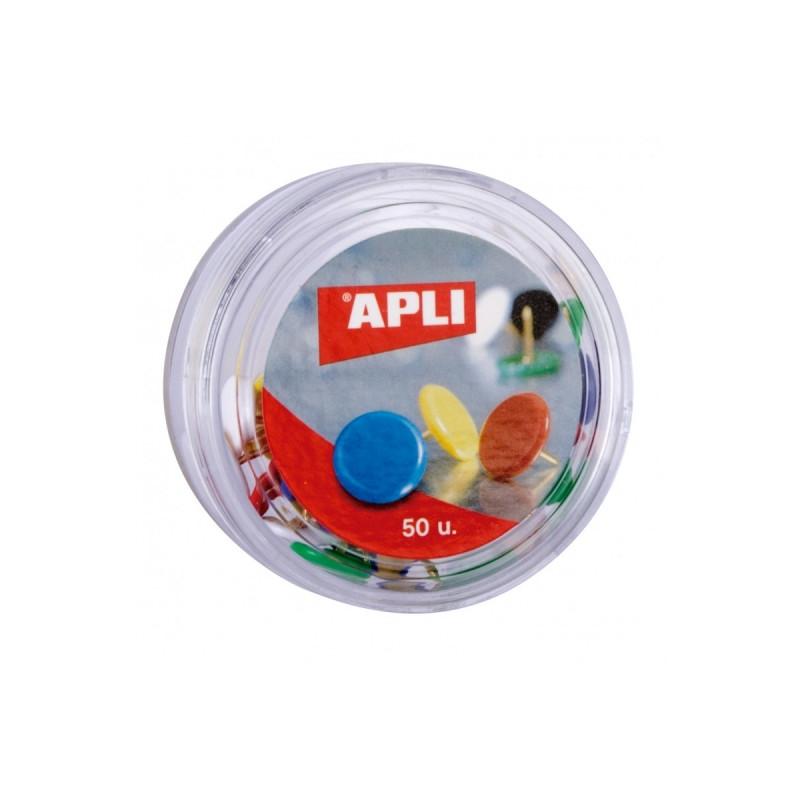 Apli Caja de 50 Chinchetas Niqueladas con Cabezal de Plastico