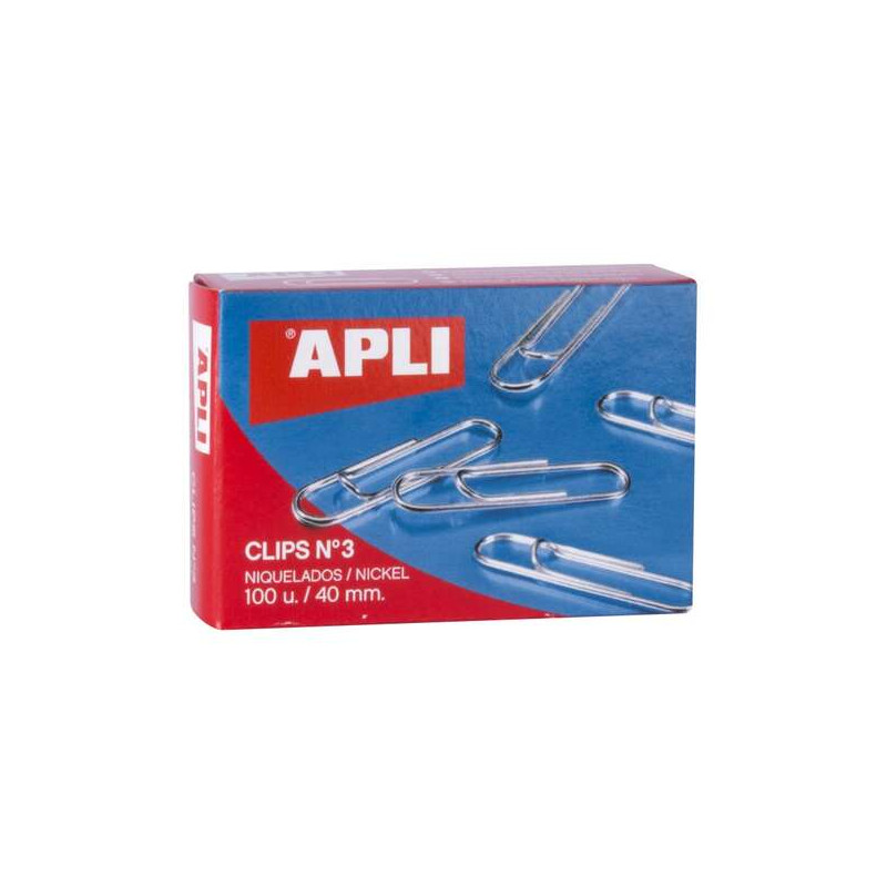 Apli Pack de 100 Clips Niquelados nº3 40 mm