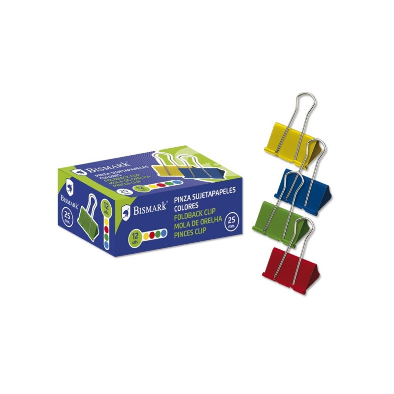 Bismark Pack de 12 Pinzas Sujetapapeles Metalicas de 25mm