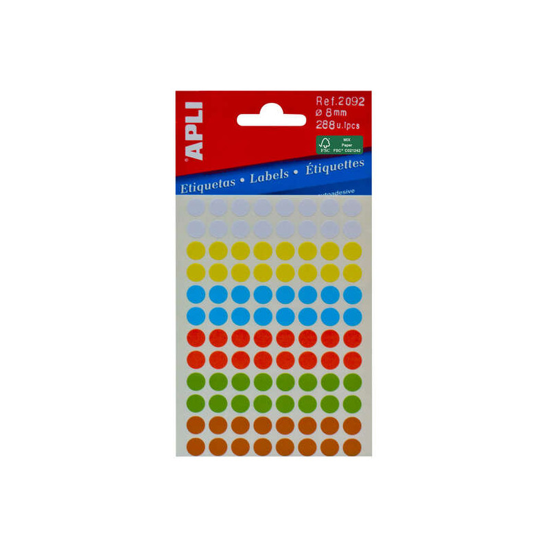 Apli Minibolsa de 288 Etiquetas Redondas Ø 8mm