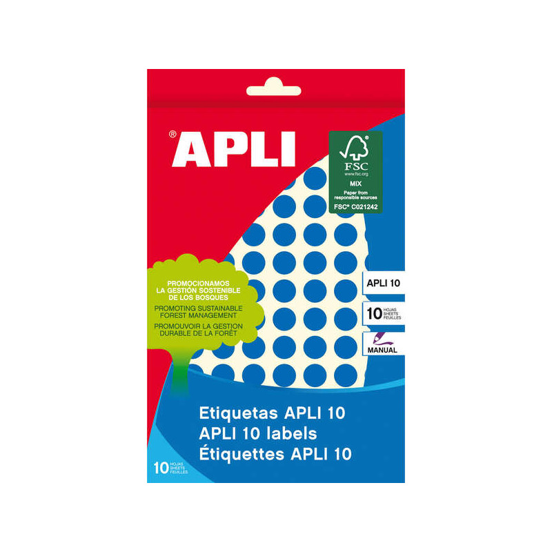 Apli Etiquetas 10 Azules Ø 10mm 8 Hojas
