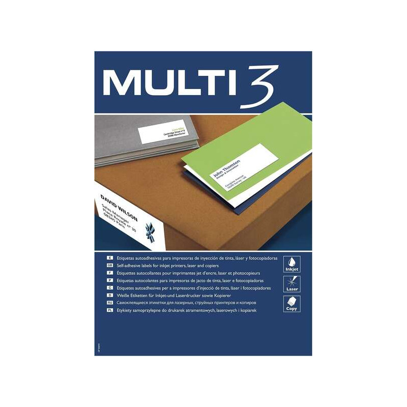 Multi3 Pack de 2700 Etiquetas Blancas Tamaño 70x30mm