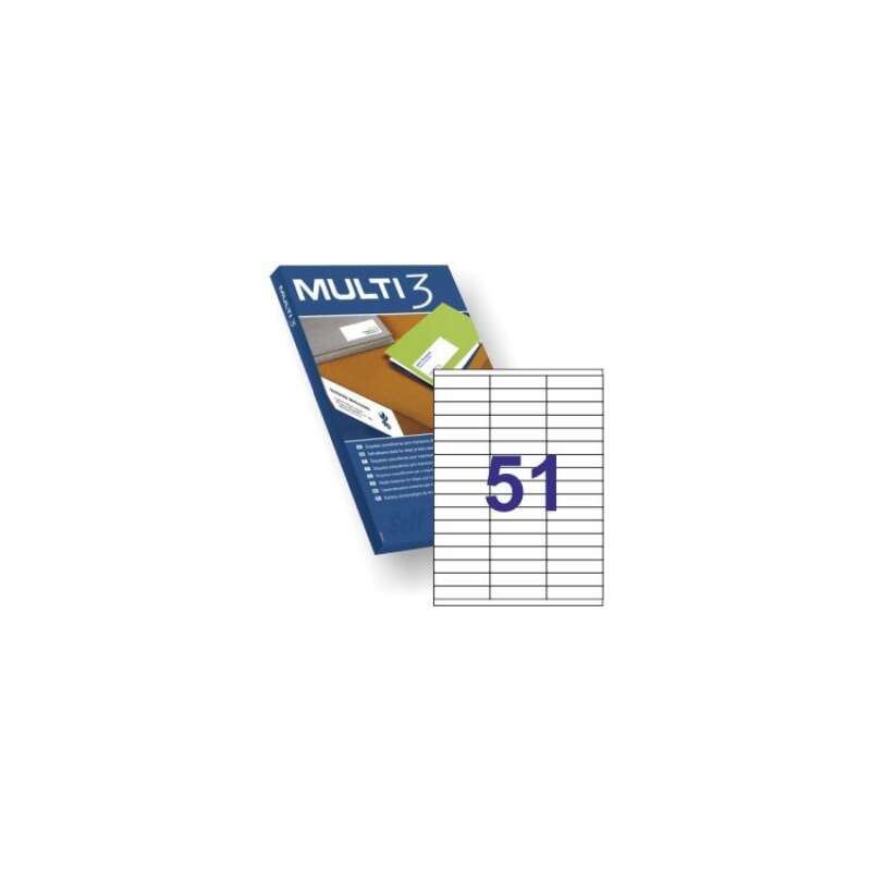Multi3 Pack de 5100 Etiquetas Blancas Tamaño 70x16.9mm Blanco 100 Hojas x 51 Etiquetas - Aptas