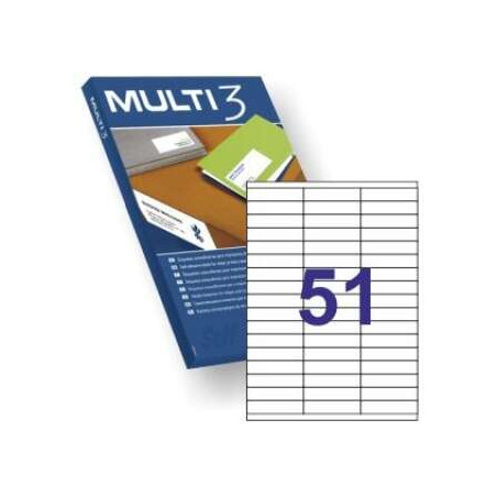 Multi3 Pack de 5100 Etiquetas Blancas Tamaño 70x16.9mm Blanco 100 Hojas x 51 Etiquetas - Aptas