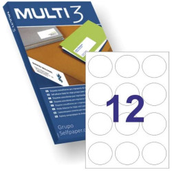 Multi3 Pack de 1200 Etiquetas Redondas 60mm de Diametro Blanco 100 Hojas x 12 Etiquetas - Aptas