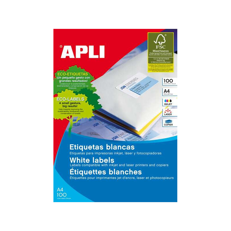 Apli Pack de 100 Etiquetas Permanentes
