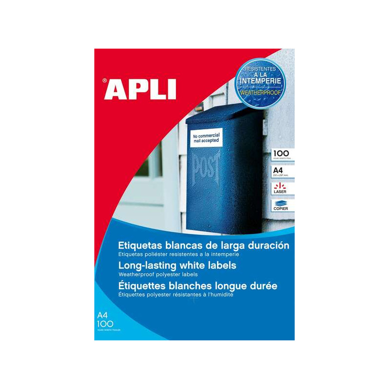 Apli Pack de 100 Etiquetas Resistentes Intemperie 210 x 297mm
