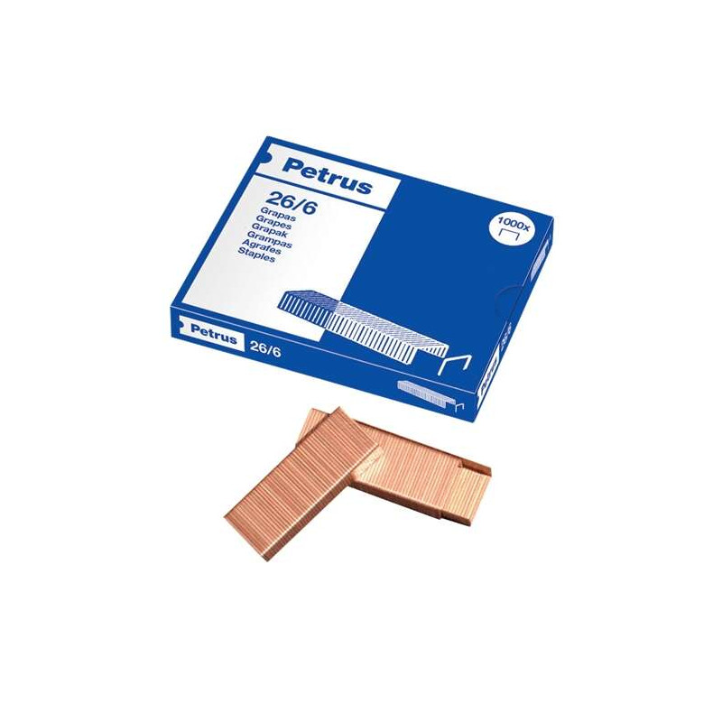 Petrus Caja de 1000 Grapas 26/6 Cobreadas