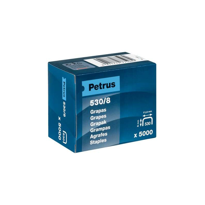 Petrus Caja de 5000 Grapas 530/8 Cobreadas para Clavadora