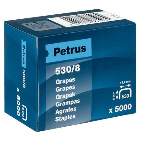 Petrus Caja de 5000 Grapas 530/8 Cobreadas para Clavadora
