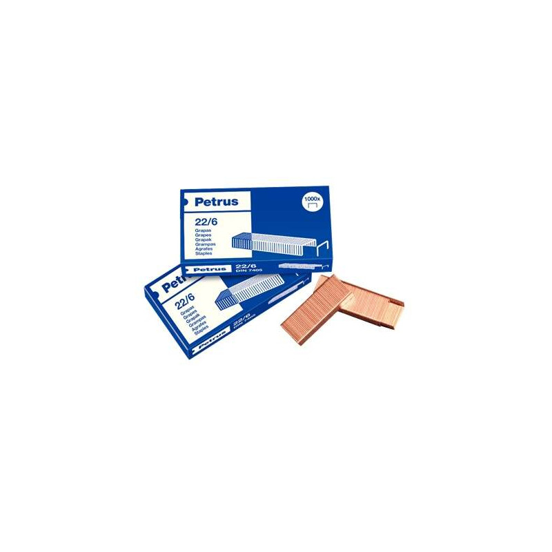 Petrus Pack de 4 Cajas de 1000 Grapas 22/6 Cobreadas