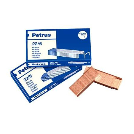 Petrus Pack de 4 Cajas de 1000 Grapas 22/6 Cobreadas