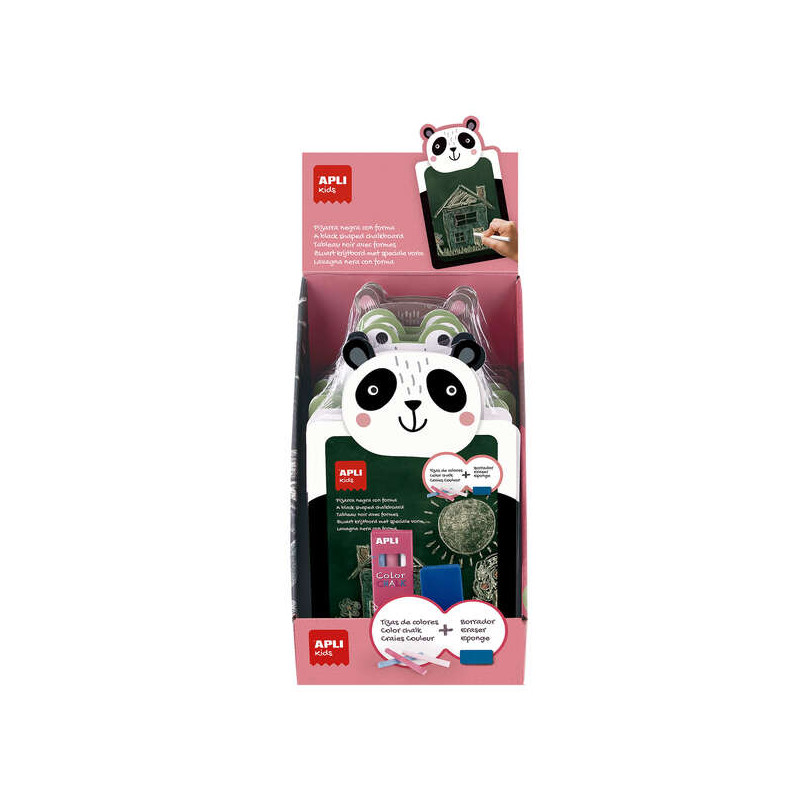 Apli Expositor de 9 Packs de Pizarra para Tiza con Forma de Animal + Caja de 3 Tizas de Colores y Borrador