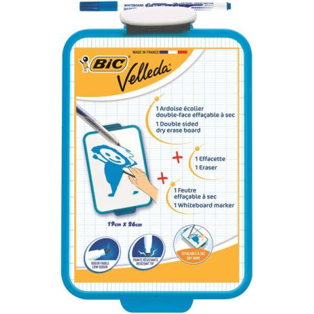 Bic Velleda Pizarra Escolar Dos Superficies Blanca y Milimetrada + 1 Marcador Velleda Azul + 1 Borrador