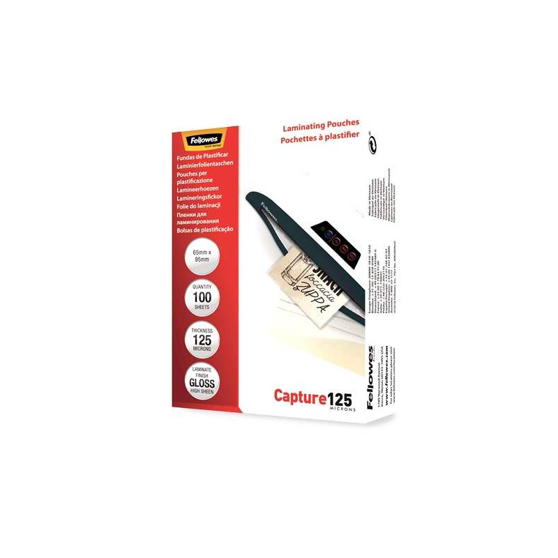 Fellowes Pack de 125 Fundas para Plastificar Tarjetas Brillo 65 x 95 mm