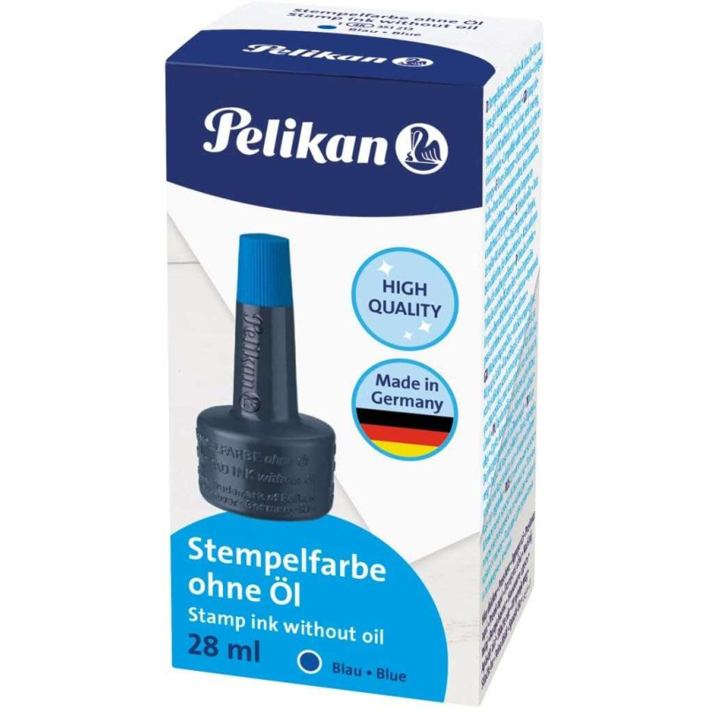 Pelikan Bote de Tinta para Tampones 28ml Azul Sin Aceite - Secado Rapido - Resistente al Agua