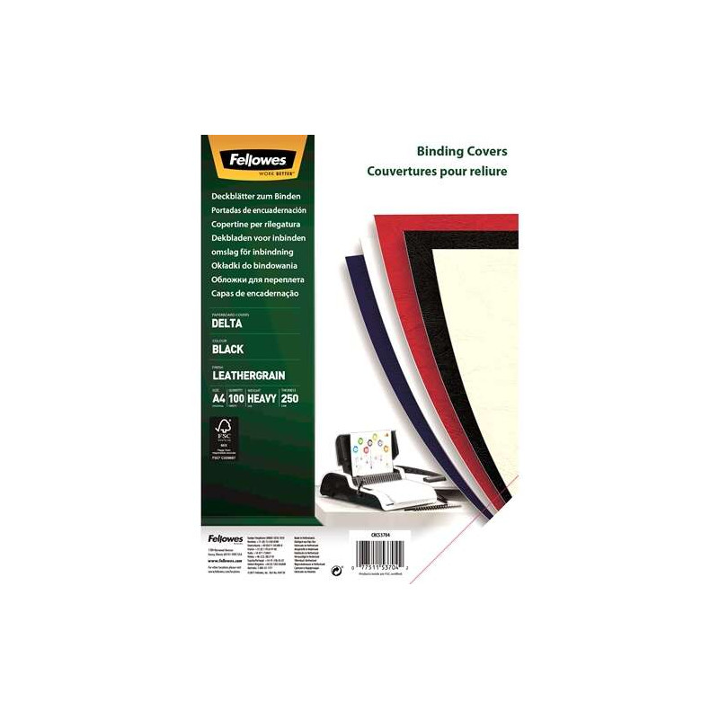 Fellowes Pack de 100 Portadas de Carton Simil Piel Delta Cuero A4