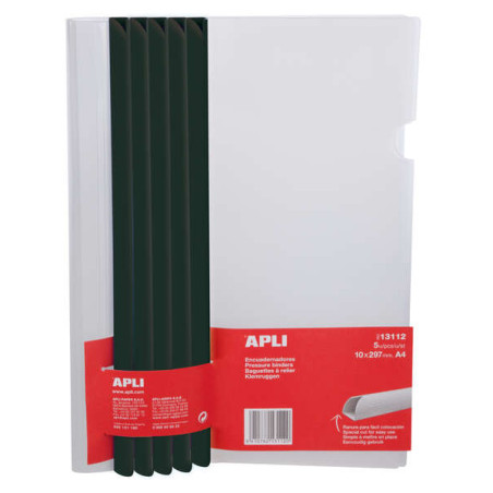Apli Pack de 5 Encuadernadores Deslizantes 10 x 297mm con Funda Transparente