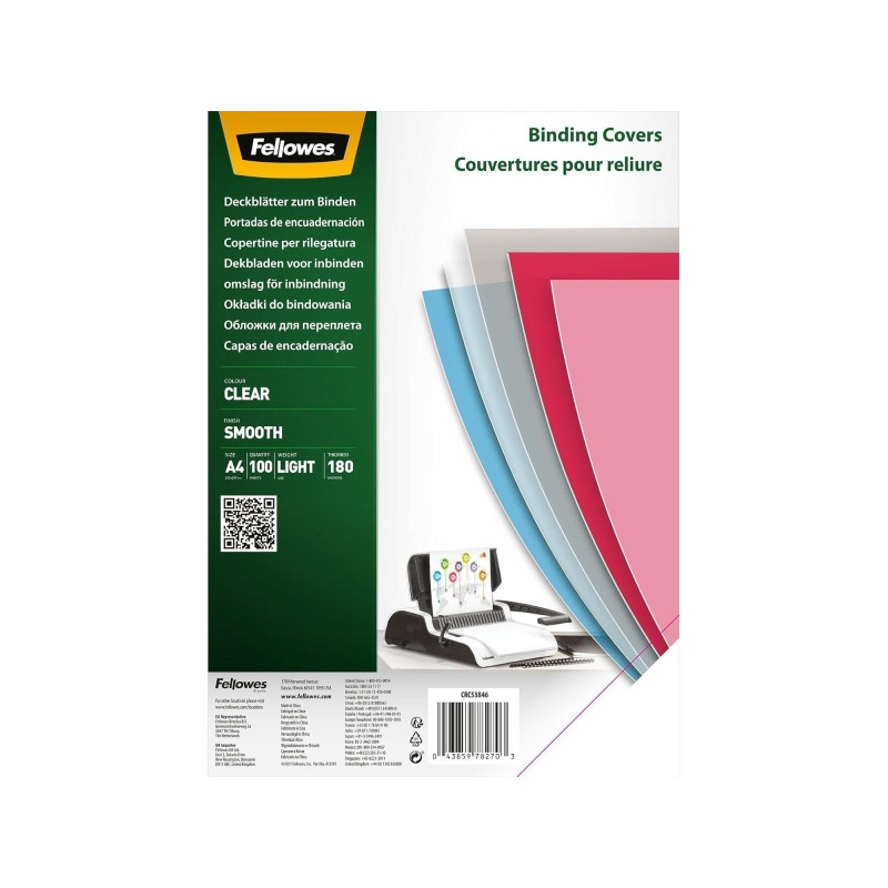Fellowes Pack de 100 Portadas para Encuadernar de Polietileno A4 180 Micras
