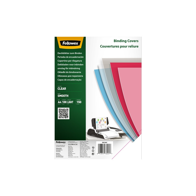 Fellowes Pack de 100 Portadas de Polietileno Transparentes para Documentos A4
