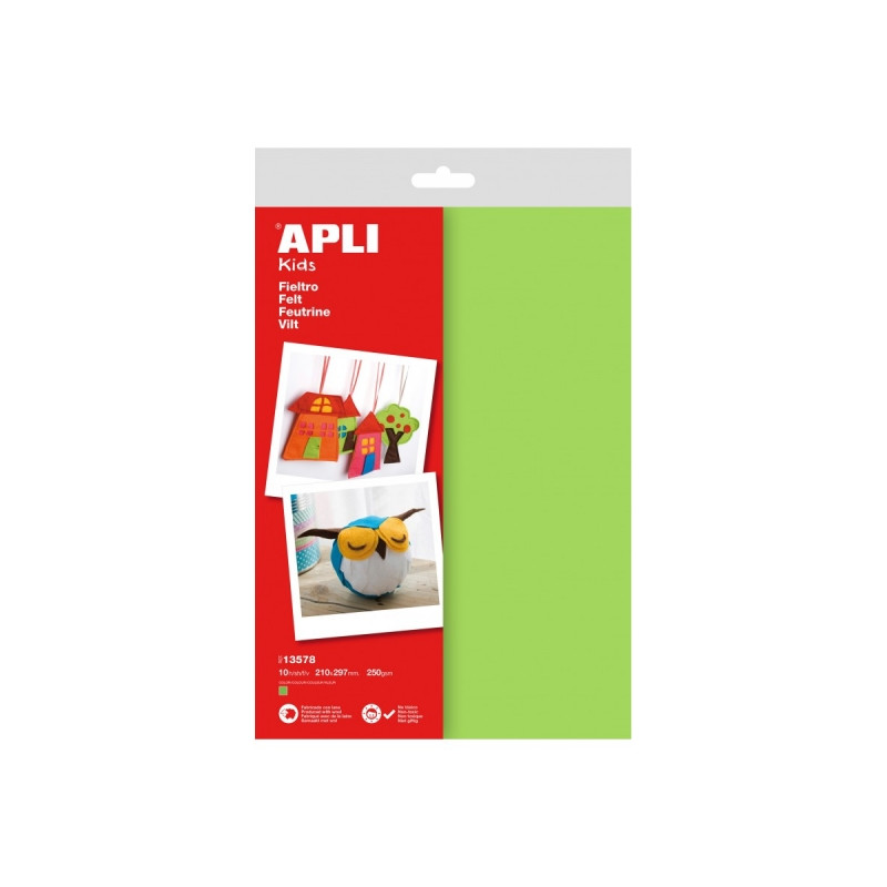 Apli Pack de 10 Hojas de Fieltro A4 Verde