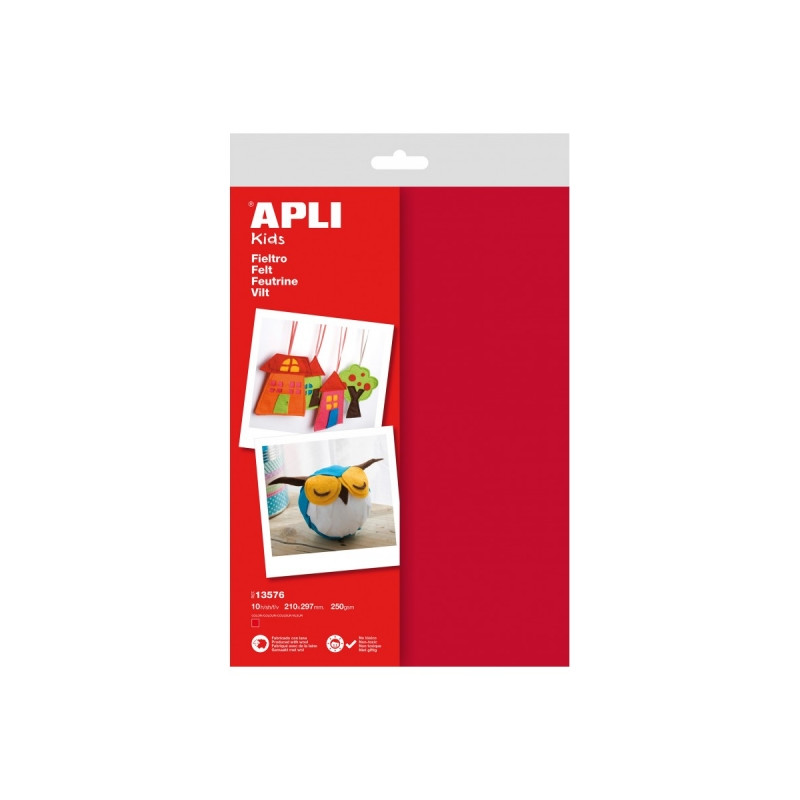 Apli Pack de 10 Hojas de Fieltro A4 Rojo