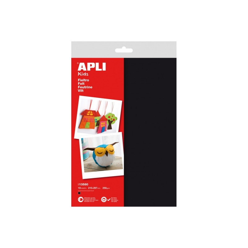 Apli Pack de 10 Hojas de Fieltro A4 Negro