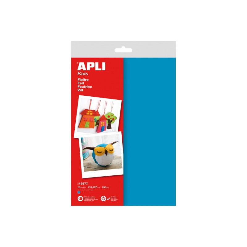 Apli Pack de 10 Hojas de Fieltro A4 Azul