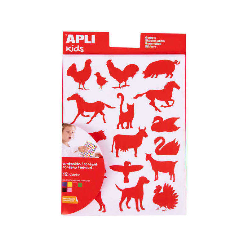 Apli Bolsa de Gomets de Adhesivo Permanente con Formas de Animales de Granja