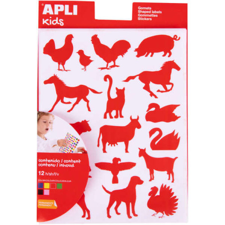 Apli Bolsa de Gomets de Adhesivo Permanente con Formas de Animales de Granja