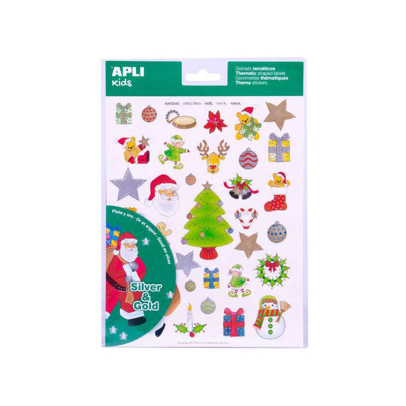 Apli Pack con 99 Gomets de Tematica Navideña Varios Ilustraciones Educativas - Adhesivo Removible