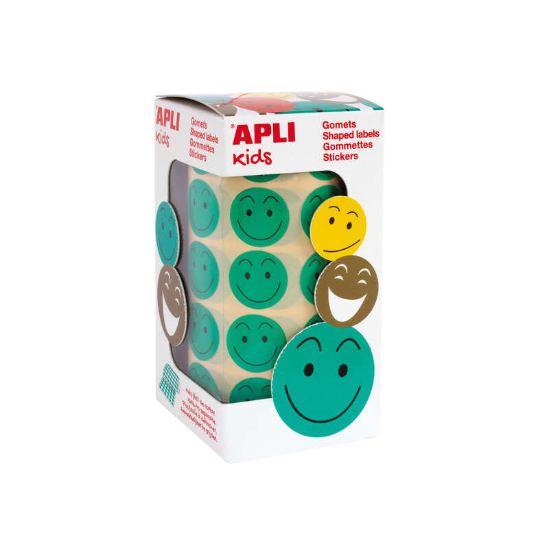 Apli Rollo con 900 Gomets Cara Feliz Verdes Ø 20mm