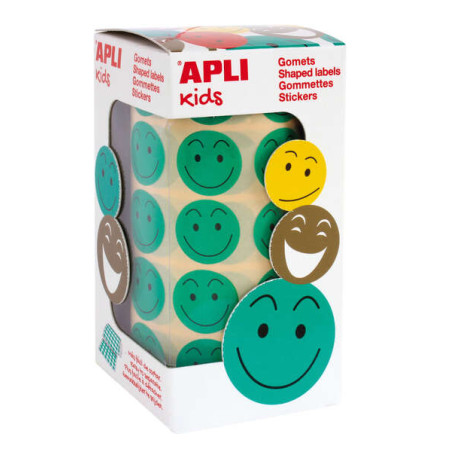 Apli Rollo con 900 Gomets Cara Feliz Verdes Ø 20mm