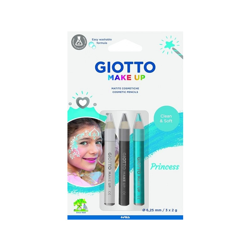 Giotto Make Up Princess Pack con 3 Lapices Cosmeticos de Tematica Princesa