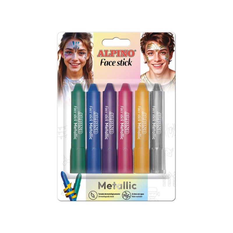 Alpino Fiesta Face Stick Metallic Pack con 6 Barritas de Pintura Facial