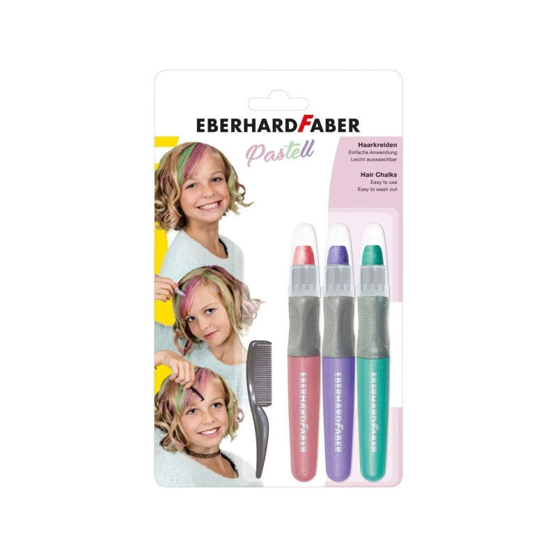 Eberhard Faber Pack de 3 Tizas Pastel para el Cabello + 1 Mini Peine