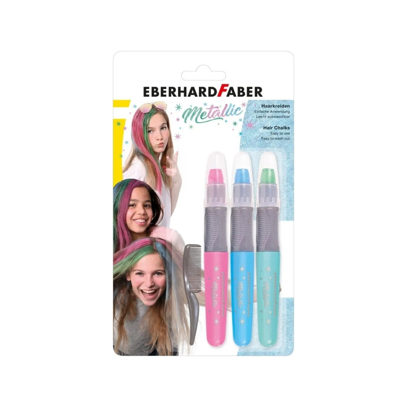 Eberhard Faber Pack de 3 Tizas Metallic para el Cabello + 1 Mini Peine