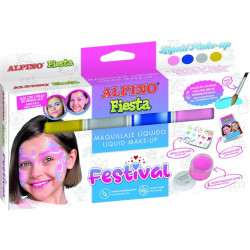 Alpino Fiesta Festival Pack de 4 Botes de Maquillaje Liquido de Diferentes Colores + Pincel + Guia de Ideas