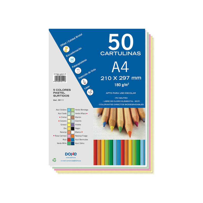 Dohe Pack de 50 Cartulinas A4 de 180gr