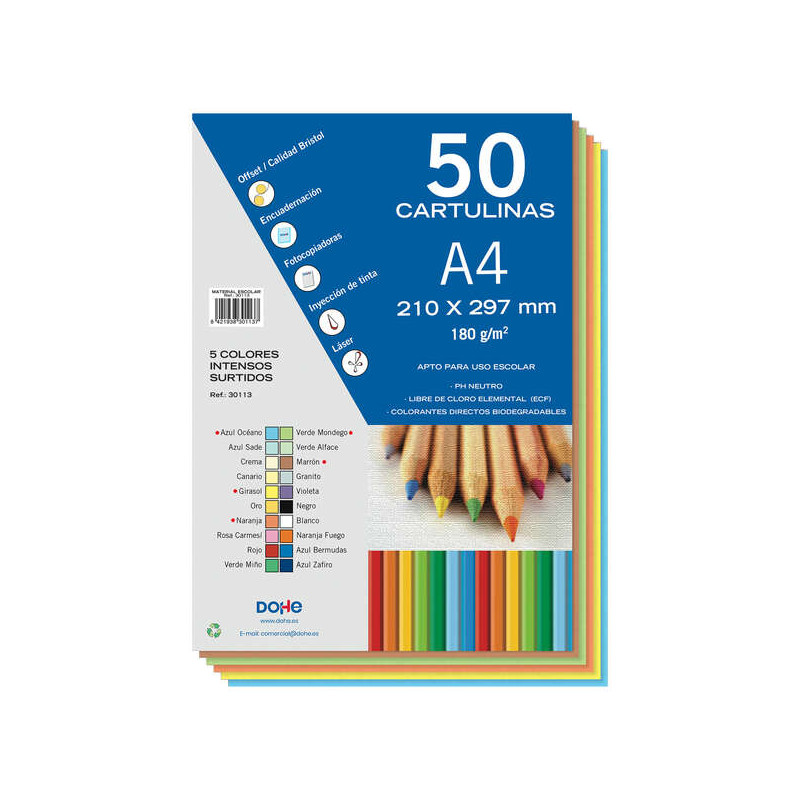 Dohe Pack de 50 Cartulinas A4 de 180gr